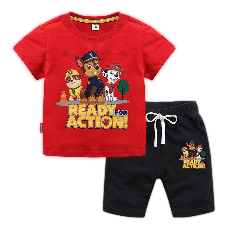 D-baby 2 Pcs 0-12y Boys Clothes Set Cartoon T-shirt and Shorts Cotton Kids Summer Wear