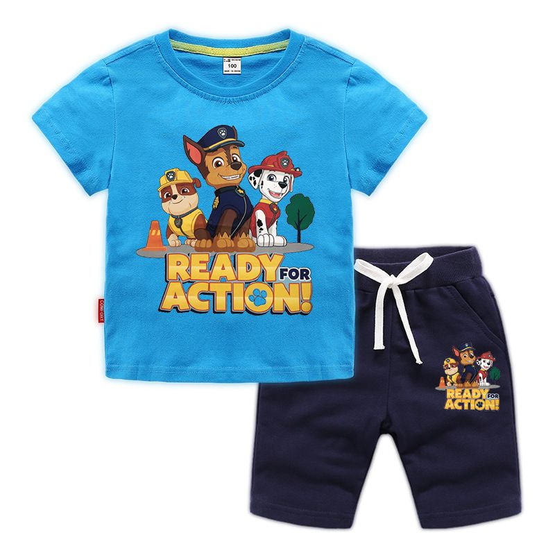 D-baby 2 Pcs 0-12y Boys Clothes Set Cartoon T-shirt and Shorts Cotton Kids Summer Wear