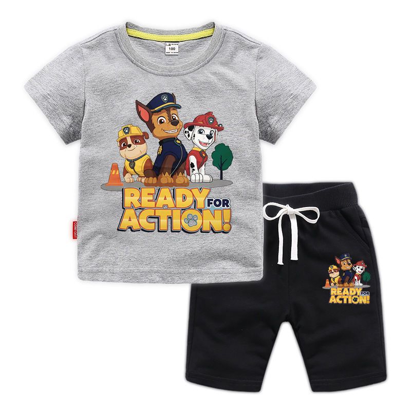 D-baby 2 Pcs 0-12y Boys Clothes Set Cartoon T-shirt and Shorts Cotton Kids Summer Wear