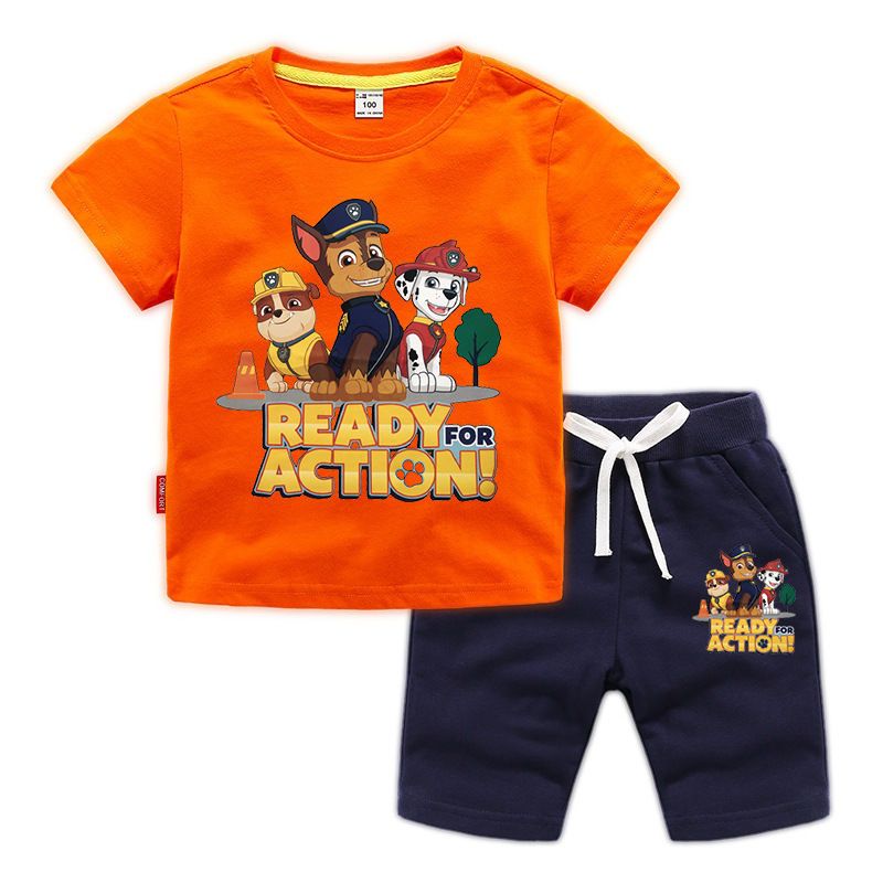 D-baby 2 Pcs 0-12y Boys Clothes Set Cartoon T-shirt and Shorts Cotton Kids Summer Wear