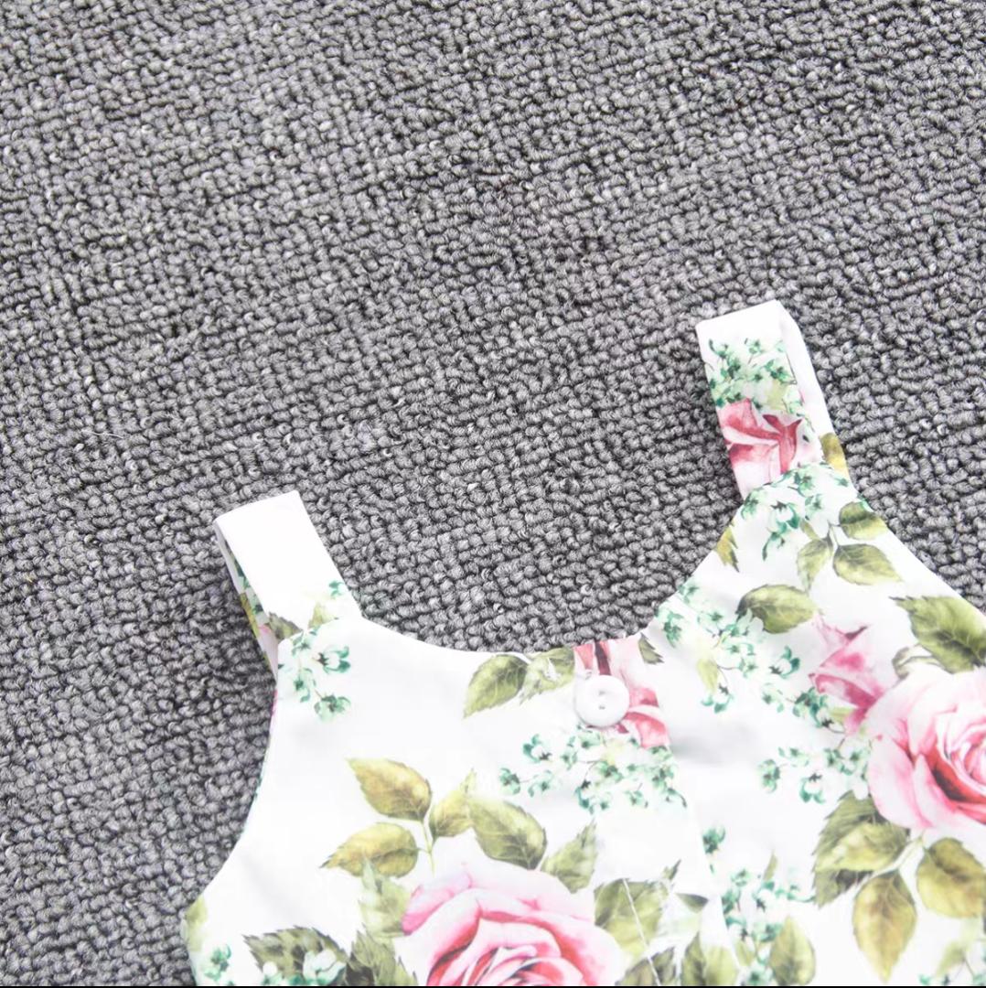 D-baby Toddler Kids Baby Girls Sling Buttons Ruffle Flower Tops+Shorts Set Outfits Clothes 2PCS