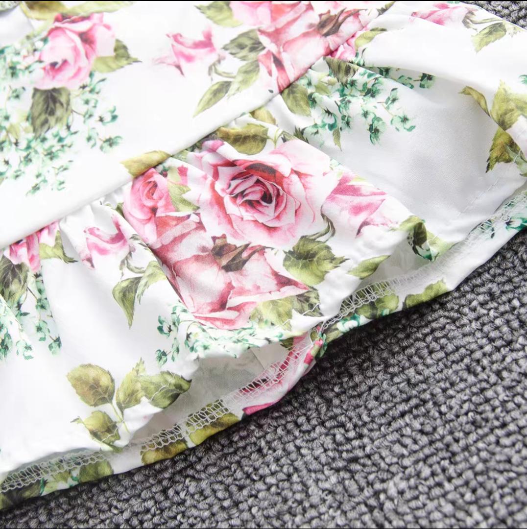 D-baby Toddler Kids Baby Girls Sling Buttons Ruffle Flower Tops+Shorts Set Outfits Clothes 2PCS