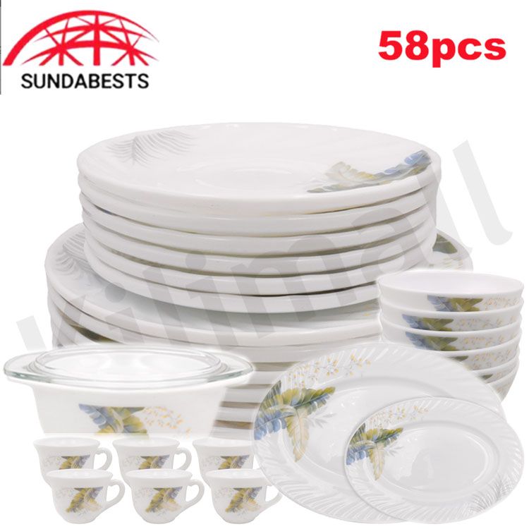 Sundabests 58pcs!dinner set plate &cup&bowl&soup bowl  GLASS CUP AND JUG SET HMD6725  NOODLE BOWL plate  Home  Kitchen  Dining room appliances(311012843)（311012844）