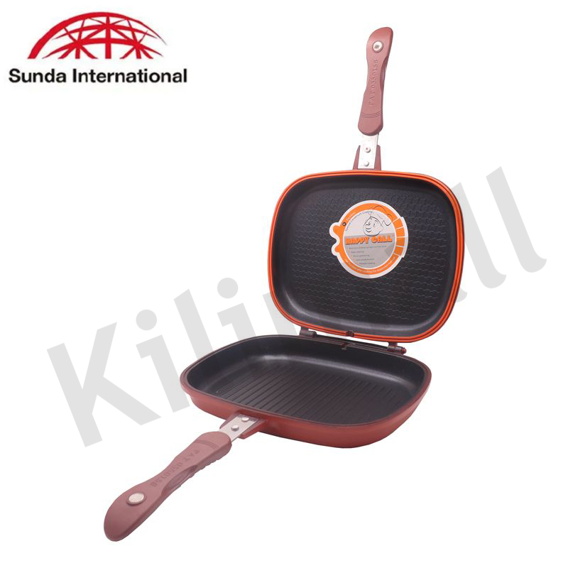 1PC Aluminum Double-sided Baking Pan, Frying Pan, Smokeless Non-stick Household Barbecue Frying Pan for Open Fame (341001126)