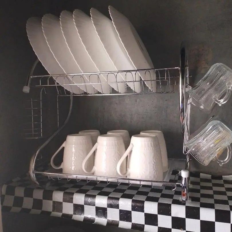 Sundabest 2-Layer Stainless Steel Dish Rack Kitchen Utensils Organizer （341001761）