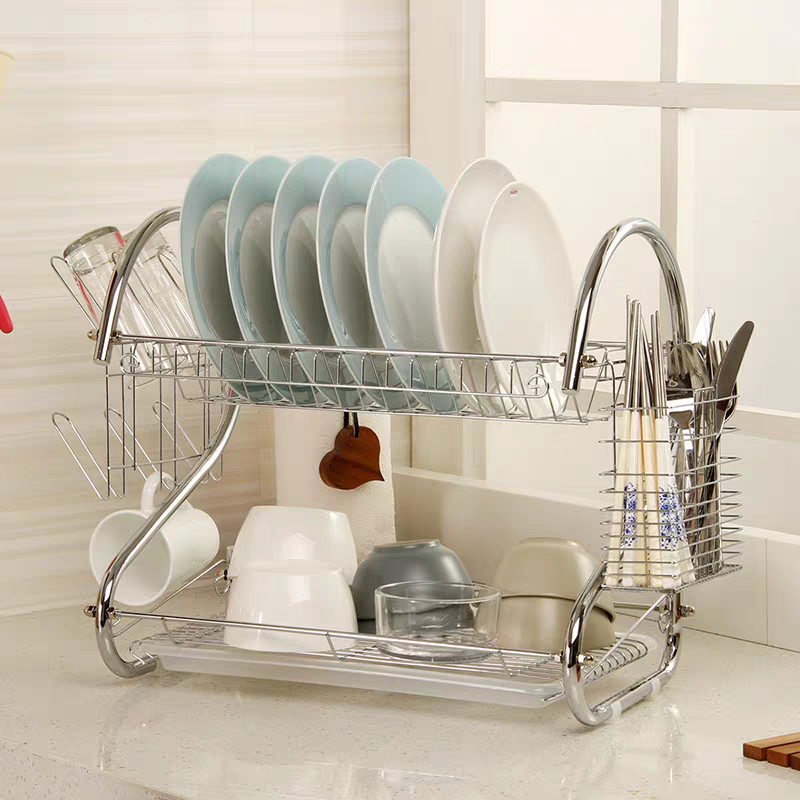 Sundabest 2-Layer Stainless Steel Dish Rack Kitchen Utensils Organizer （341001761）