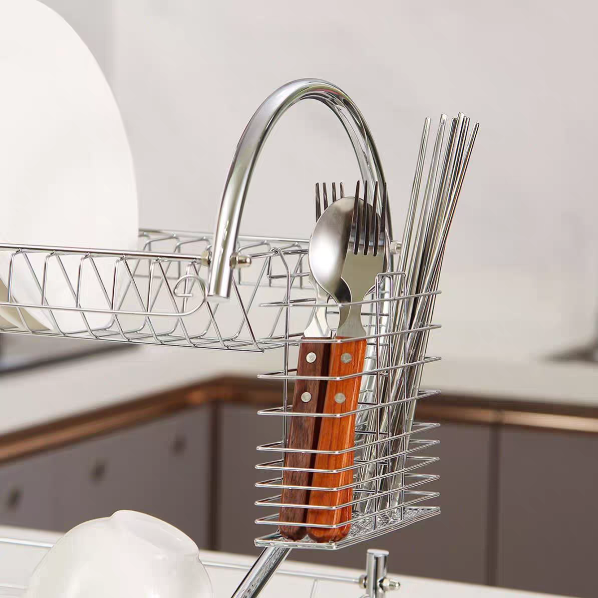 Sundabest 2-Layer Stainless Steel Dish Rack Kitchen Utensils Organizer （341001761）