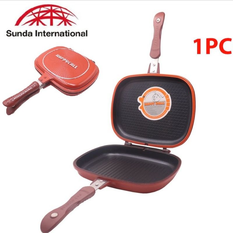 1PC Aluminum Double-sided Baking Pan, Frying Pan, Smokeless Non-stick Household Barbecue Frying Pan for Open Fame (341001126)