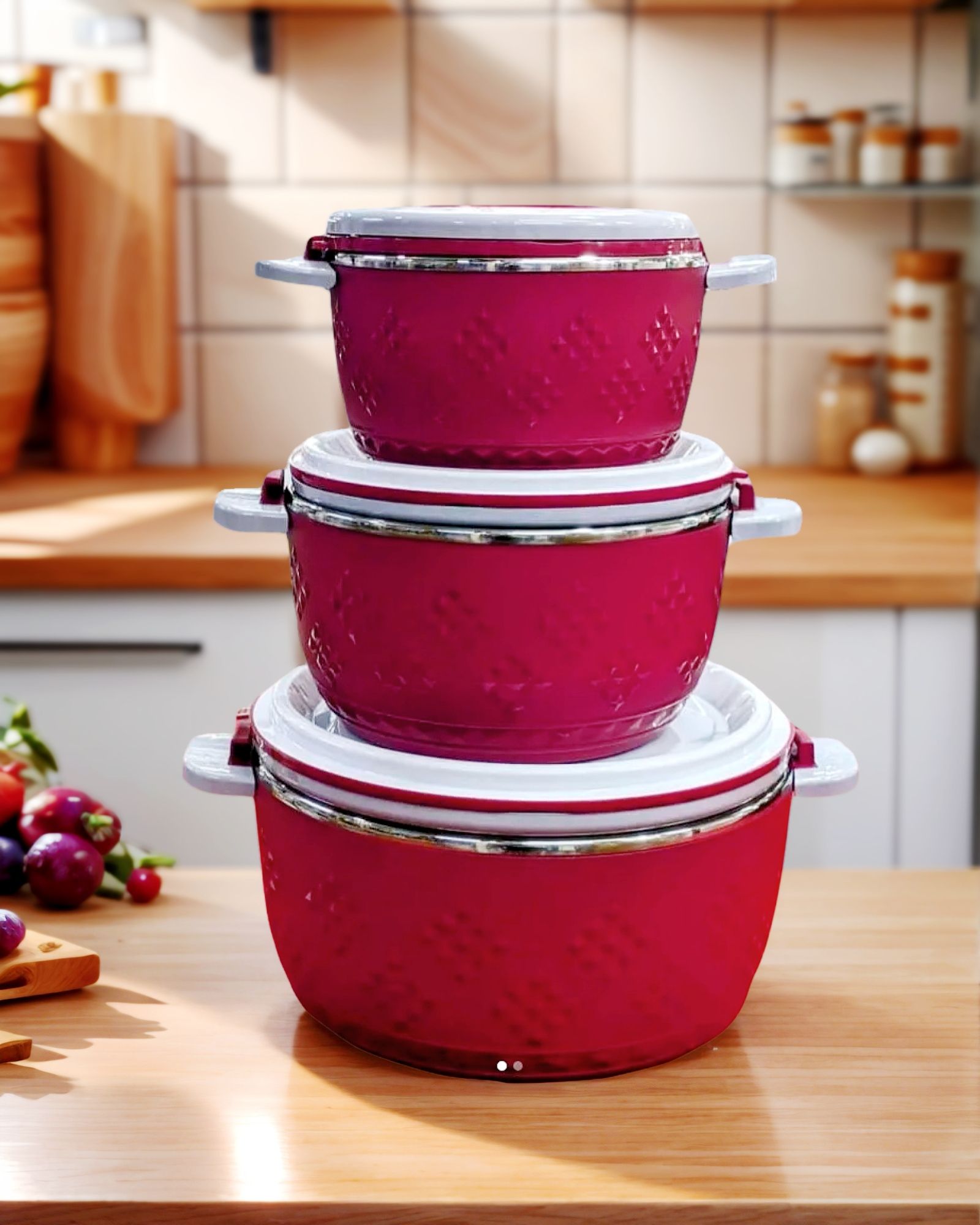 Sundabests Insulated Lunch Box 3PCS 2.2+4+6.5L Stainless Steel Travel Food Containers （130018885）