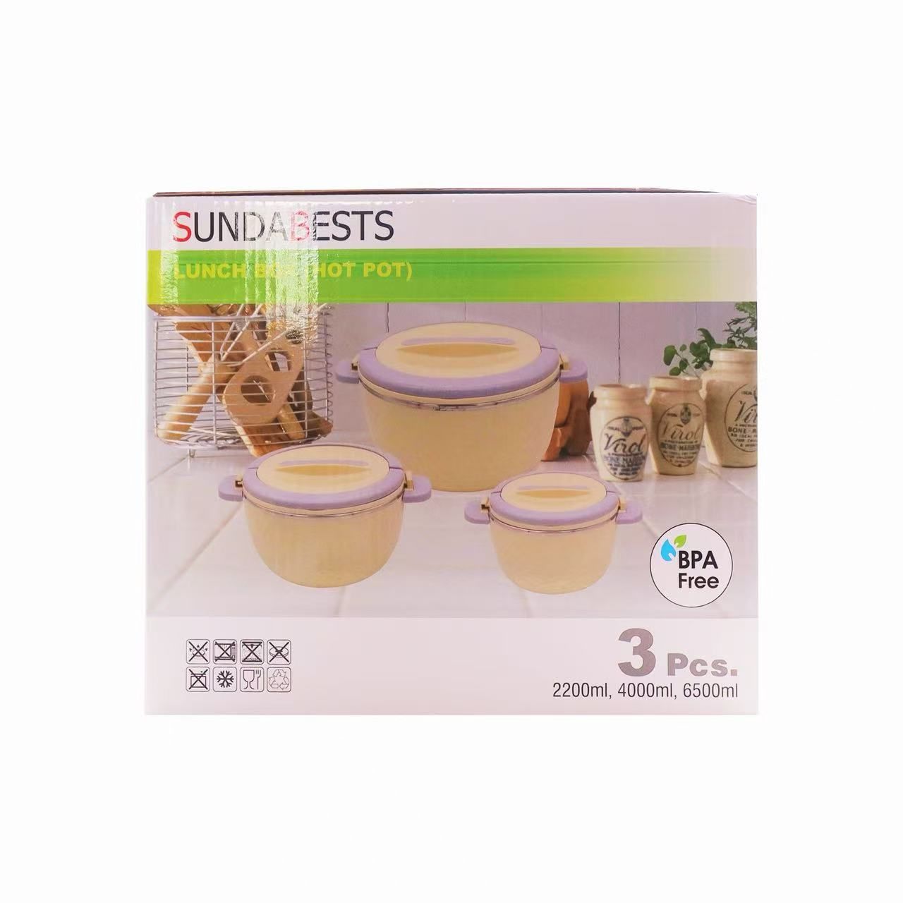 Sundabests Insulated Lunch Box 3PCS 2.2+4+6.5L Stainless Steel Travel Food Containers （130018885）
