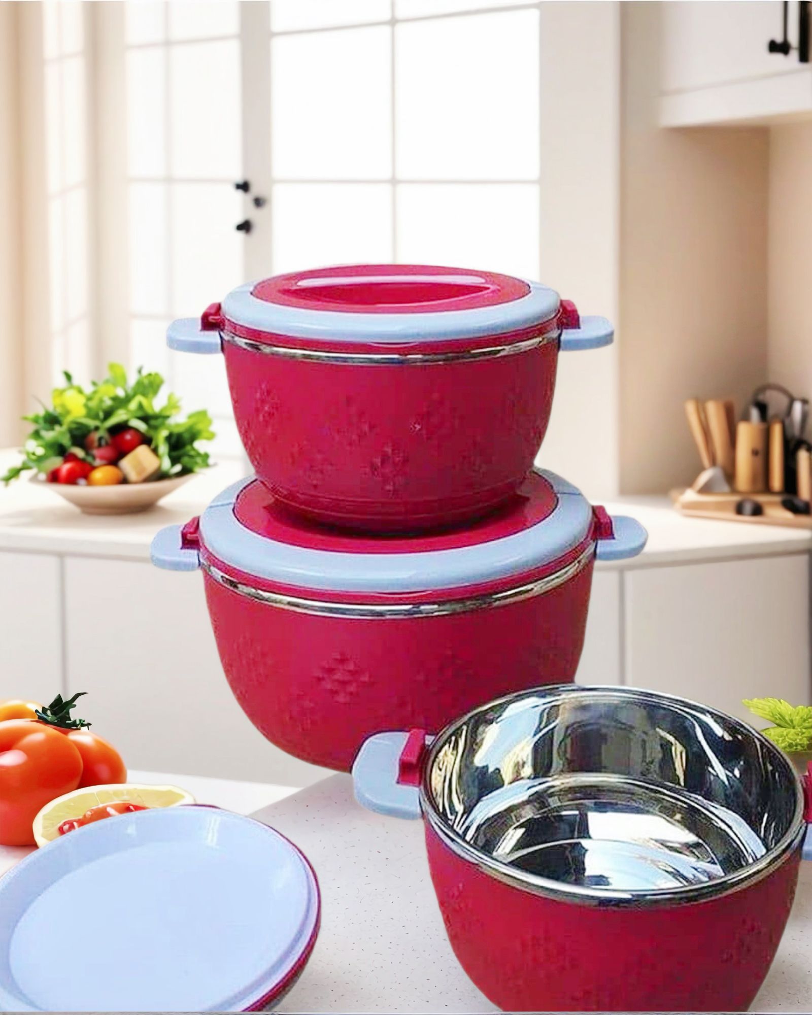 Sundabests Insulated Lunch Box 3PCS 2.2+4+6.5L Stainless Steel Travel Food Containers （130018885）