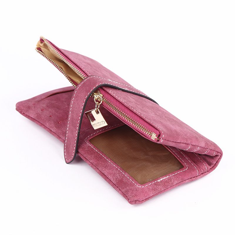 New Women Long Purse Clutch Bag Frosted Drawstring Nubuck Leather Zipper Wallet Multi-card Purse for Women