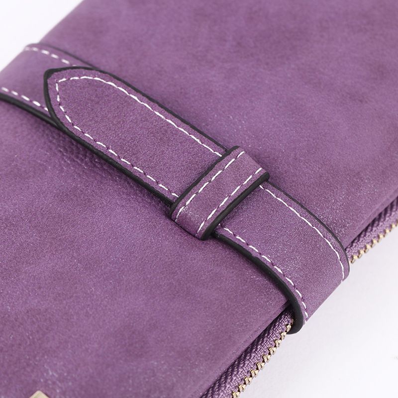 New Women Long Purse Clutch Bag Frosted Drawstring Nubuck Leather Zipper Wallet Multi-card Purse for Women