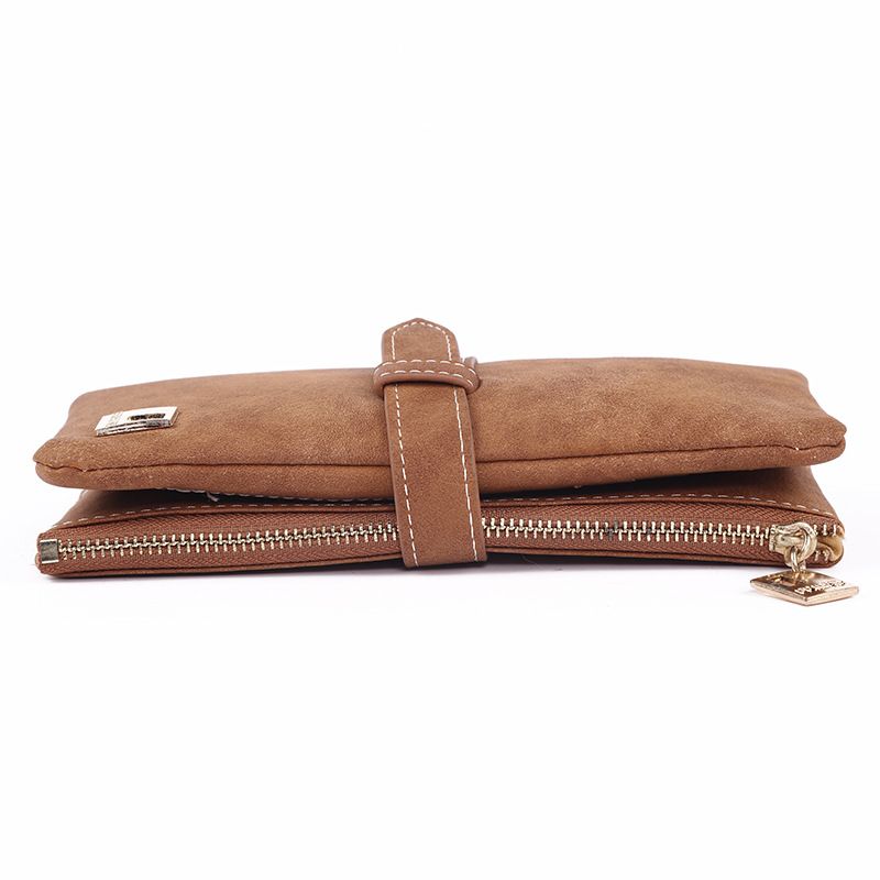 New Women Long Purse Clutch Bag Frosted Drawstring Nubuck Leather Zipper Wallet Multi-card Purse for Women
