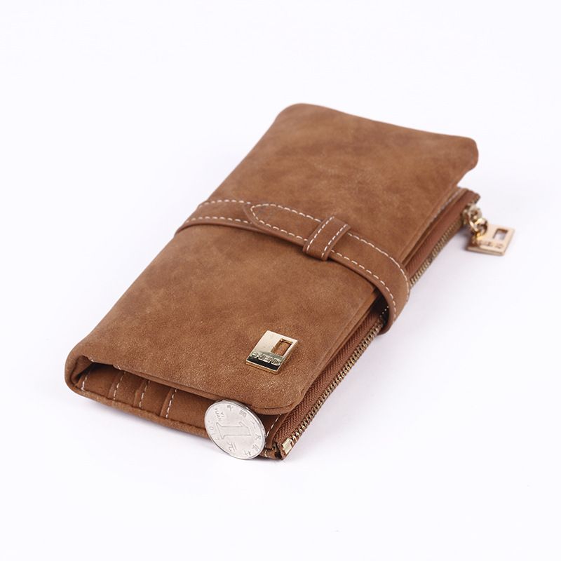 New Women Long Purse Clutch Bag Frosted Drawstring Nubuck Leather Zipper Wallet Multi-card Purse for Women