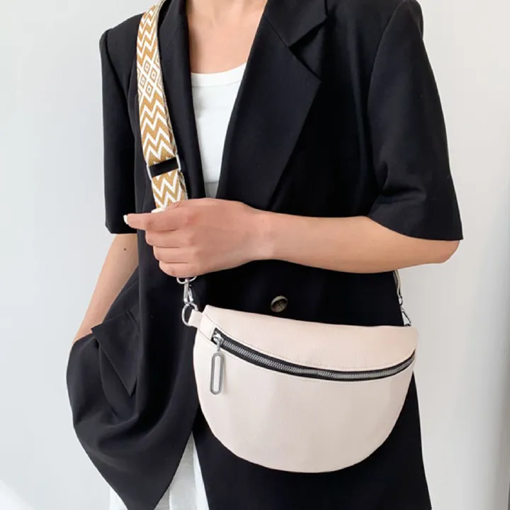 Soft PU Leather Women's Chest Bag Korean Fashion Trend Versatile Waist Packs Large Capacity Half-moon Crossbody Bag Fanny Pack