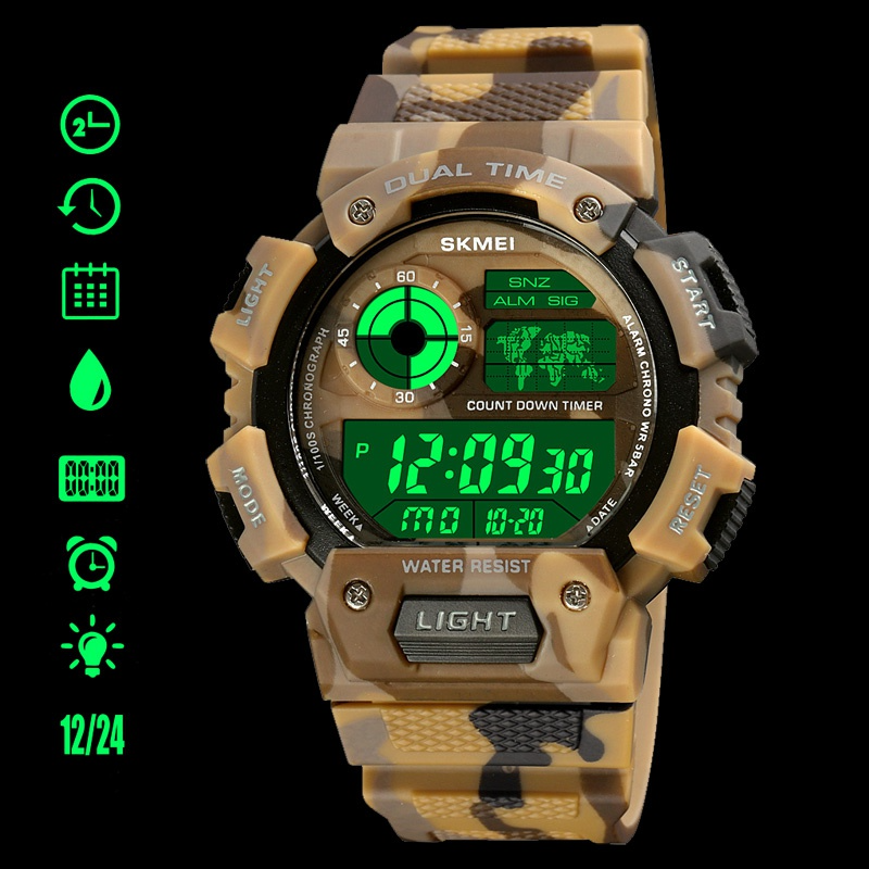 1pc Military Tactics Watches Men Unisex Army Outdoor Waterproof Rubber Band Digital Casual WristWatch SKMEI