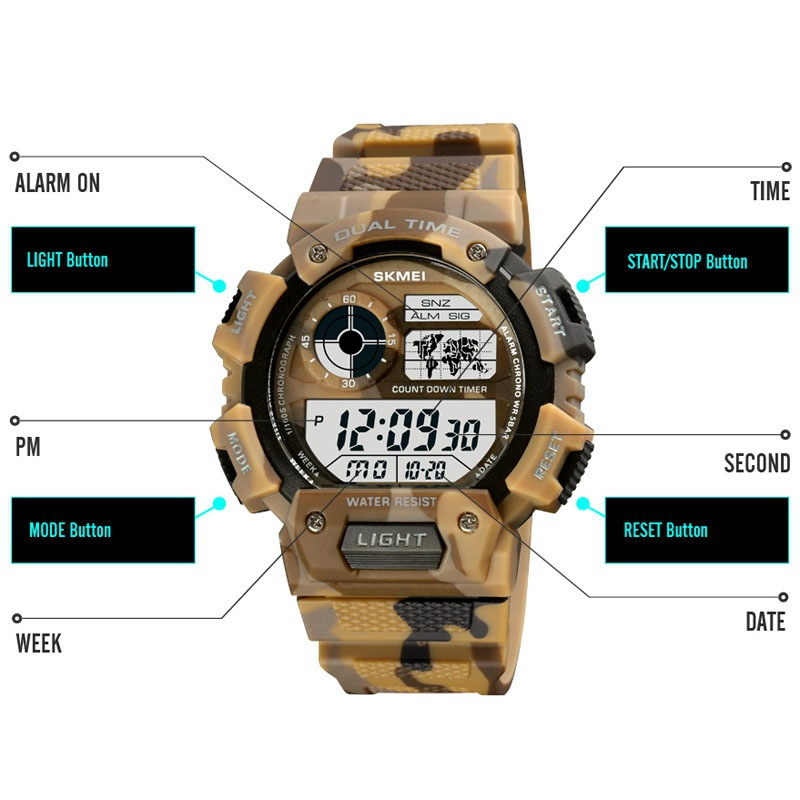 1pc Military Tactics Watches Men Unisex Army Outdoor Waterproof Rubber Band Digital Casual WristWatch SKMEI