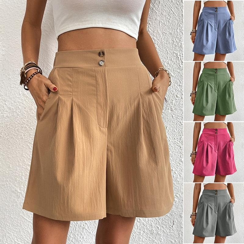 New Summer Ladies Loose Short Pants Casual High Waist Wide Leg Shorts