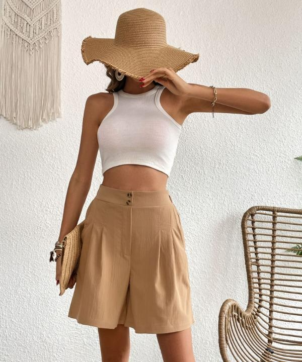 New Summer Ladies Loose Short Pants Casual High Waist Wide Leg Shorts