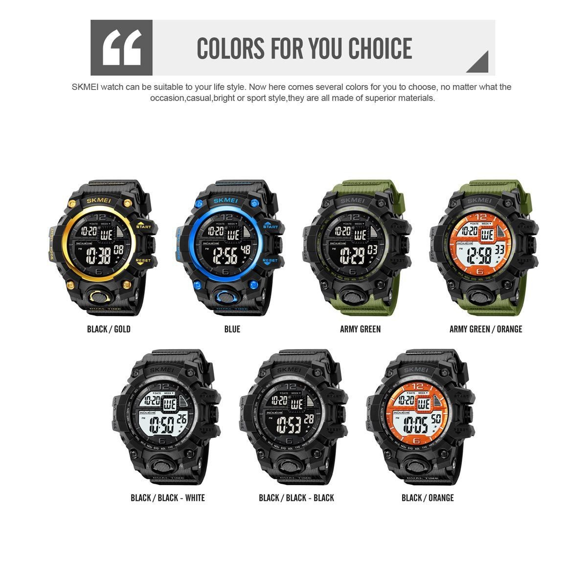 SKMEI Waterproof Tactical Watch Classic Sport Watch with LED Backlight Watch for Men Multifunctional Rubber Strap Wrist Watch for Men