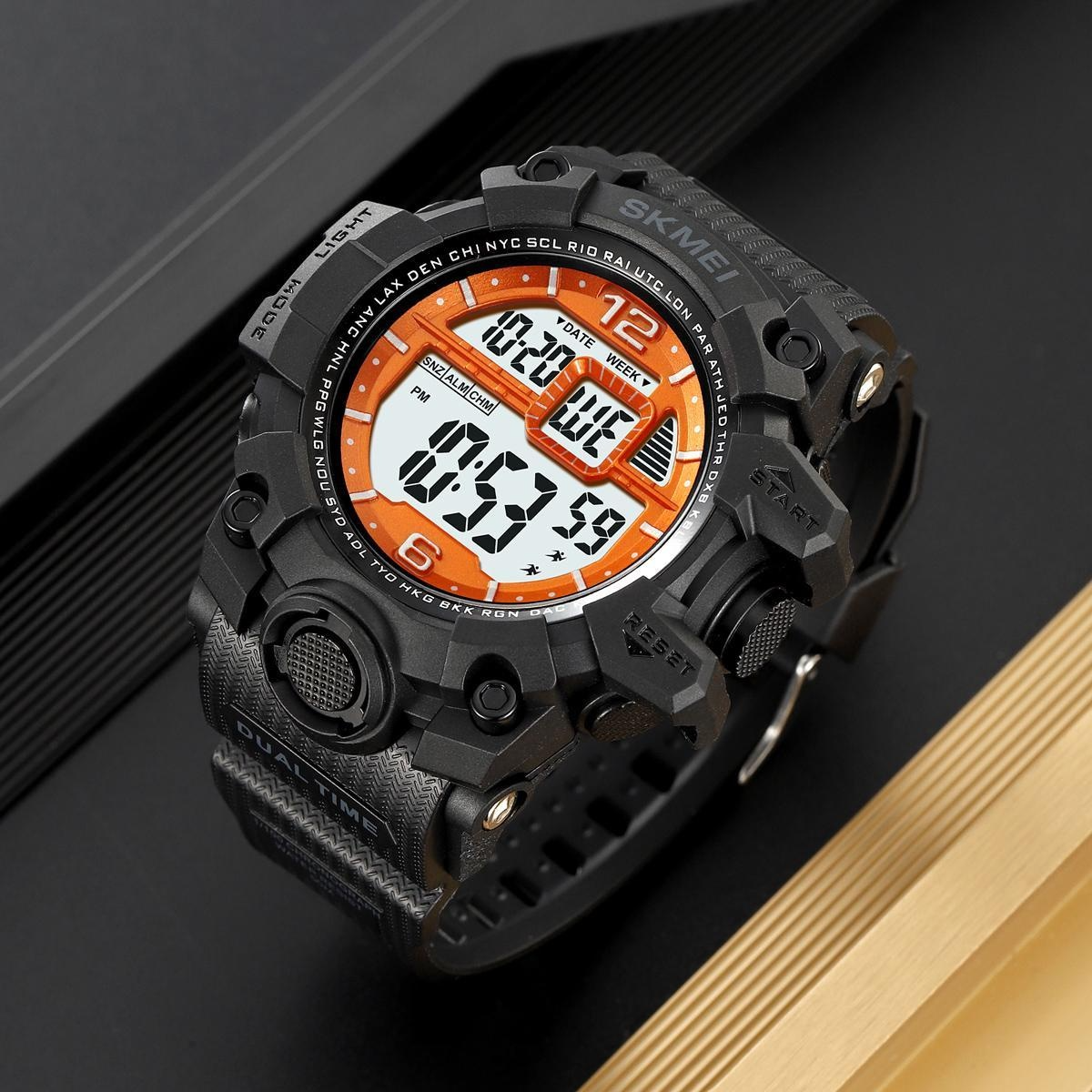 SKMEI Waterproof Tactical Watch Classic Sport Watch with LED Backlight Watch for Men Multifunctional Rubber Strap Wrist Watch for Men