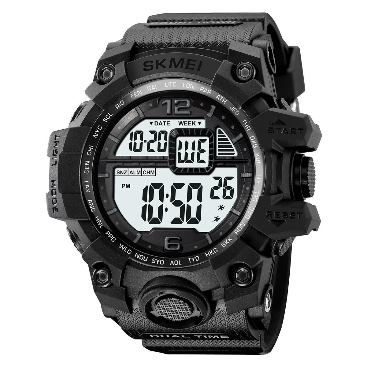 SKMEI Waterproof Tactical Watch Classic Sport Watch with LED Backlight Watch for Men Multifunctional Rubber Strap Wrist Watch for Men