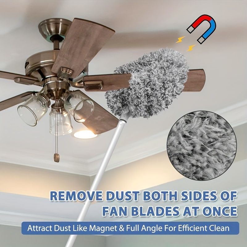 Ceiling Fan Cleaner Duster High Ceiling Extended Fan Blade Cleaner from 13 to 50 Inch Reusable Microfiber Ceiling Fan Duster with Extension Handle for Furniture Bookshelves Wall Door