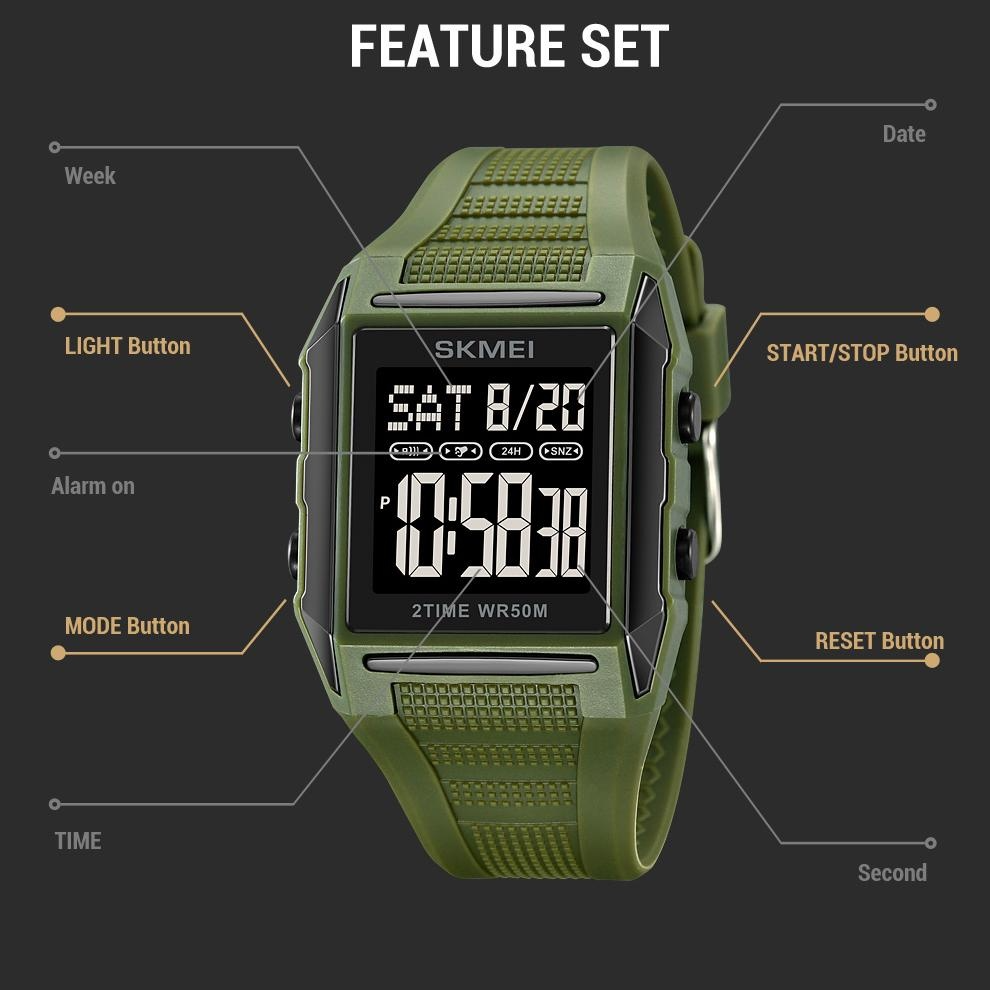 SKMEI Outdoor Sport Back Light Digital Watches 5Bar Waterproof LED Display Electronic Date Countdown Clock