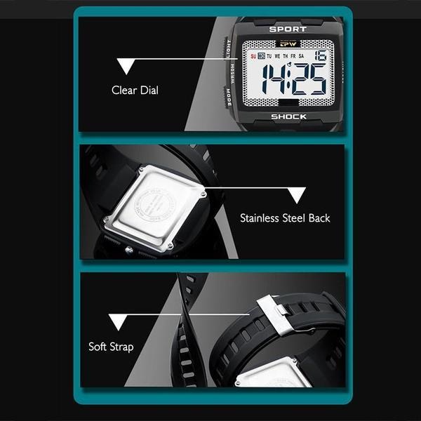 Men's and Women's Square Big Screen Sports Digital Watch Luminous Chronograph Waterproof Sports Watch Multi-function Chronograph Student Electronic Watc