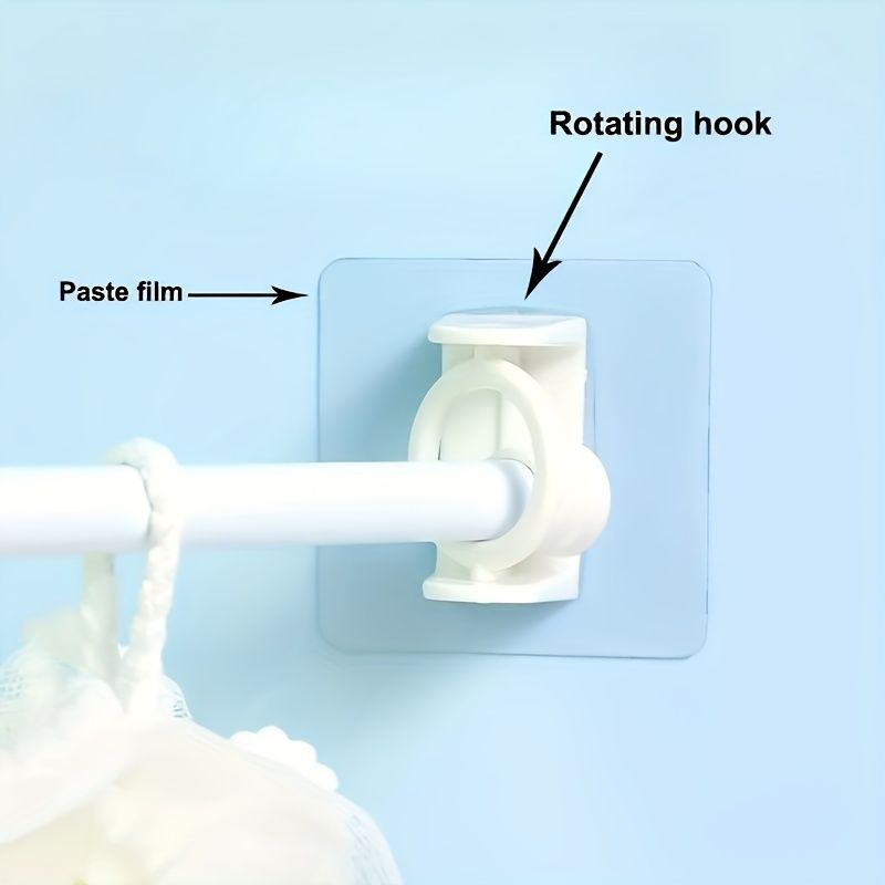 4Pcs Plastic Versatile 360° Swivel Curtain Rod Brackets - Self-Adhesive Adjustable Holders for Secure & Convenient Curtain Hanging in Home & Office