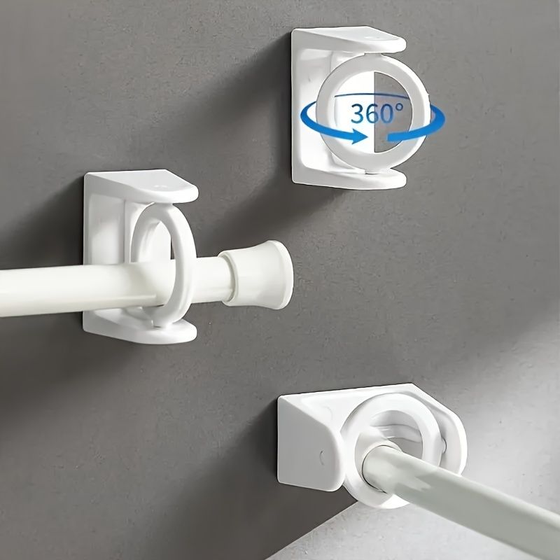 4Pcs Plastic Versatile 360° Swivel Curtain Rod Brackets - Self-Adhesive Adjustable Holders for Secure & Convenient Curtain Hanging in Home & Office