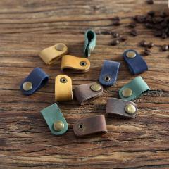 First layer cowhide data cable storage headphone strap leather four-snap storage USB hub headphone cable storage