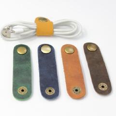 First layer cowhide data cable storage headphone strap leather four-snap storage USB hub headphone cable storage