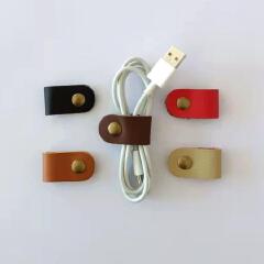 First layer cowhide data cable storage headphone strap leather four-snap storage USB hub headphone cable storage
