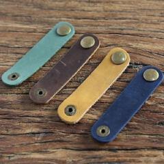 First layer cowhide data cable storage headphone strap leather four-snap storage USB hub headphone cable storage