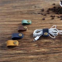 First layer cowhide data cable storage headphone strap leather four-snap storage USB hub headphone cable storage