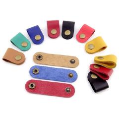 First layer cowhide data cable storage headphone strap leather four-snap storage USB hub headphone cable storage
