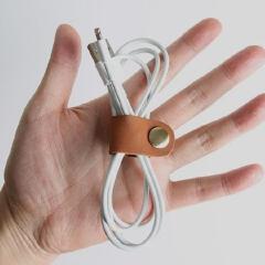 First layer cowhide data cable storage headphone strap leather four-snap storage USB hub headphone cable storage