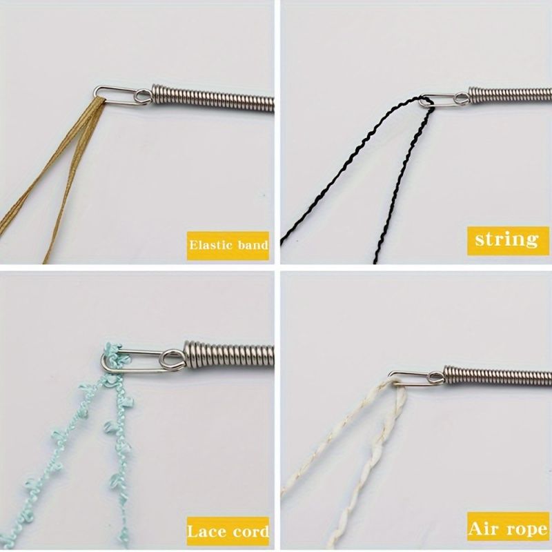2PC Multifunctional Spring-Loaded Drawstring Threading Tool for Elastic Bands, Cords, and Laces - Metal Craft Assistant for Belt Loops and Ribbon Crafting