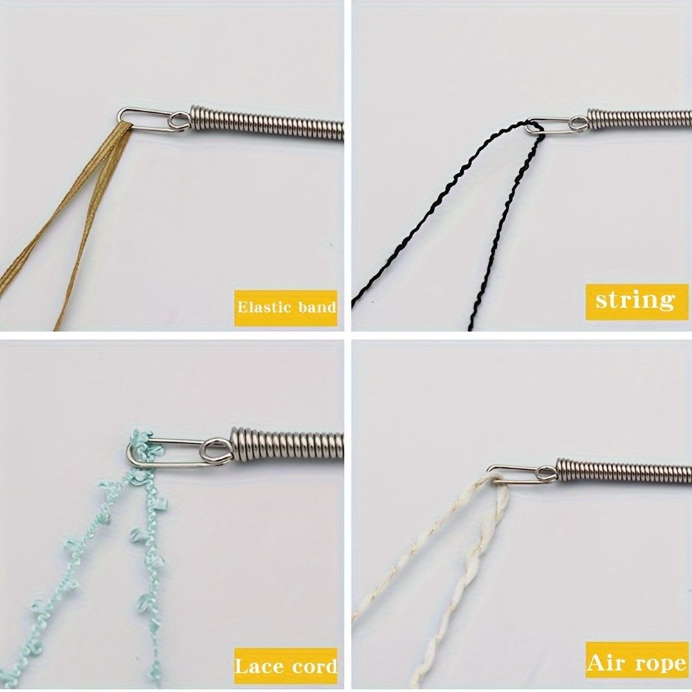 2PC Multifunctional Spring-Loaded Drawstring Threading Tool for Elastic Bands, Cords, and Laces - Metal Craft Assistant for Belt Loops and Ribbon Crafting