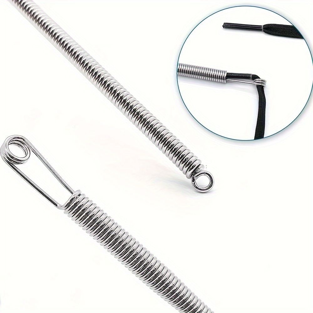 2PC Multifunctional Spring-Loaded Drawstring Threading Tool for Elastic Bands, Cords, and Laces - Metal Craft Assistant for Belt Loops and Ribbon Crafting