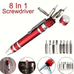 1pc 8-in-1 Magnetic Multi-Tool Screwdriver - Portable, Durable Aluminum Alloy, Red with Detachable Cover, Cross Head, Metal, for DIY Projects / Industrial Use, Handy Tool for Craftsmen and Hobbyists
