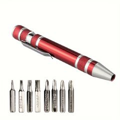 1pc 8-in-1 Magnetic Multi-Tool Screwdriver - Portable, Durable Aluminum Alloy, Red with Detachable Cover, Cross Head, Metal, for DIY Projects / Industrial Use, Handy Tool for Craftsmen and Hobbyists