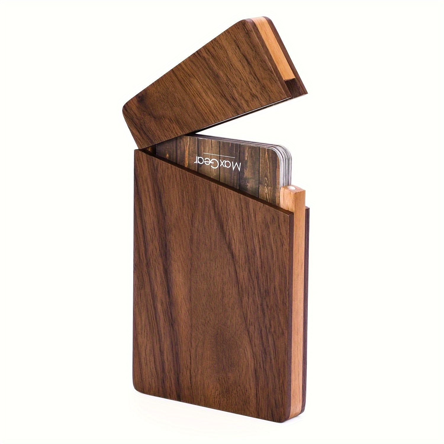 Single Piece Pocket-Sized Walnut Beech Carpro Wooden Business Card Holder With Magnetic Closure For Men
