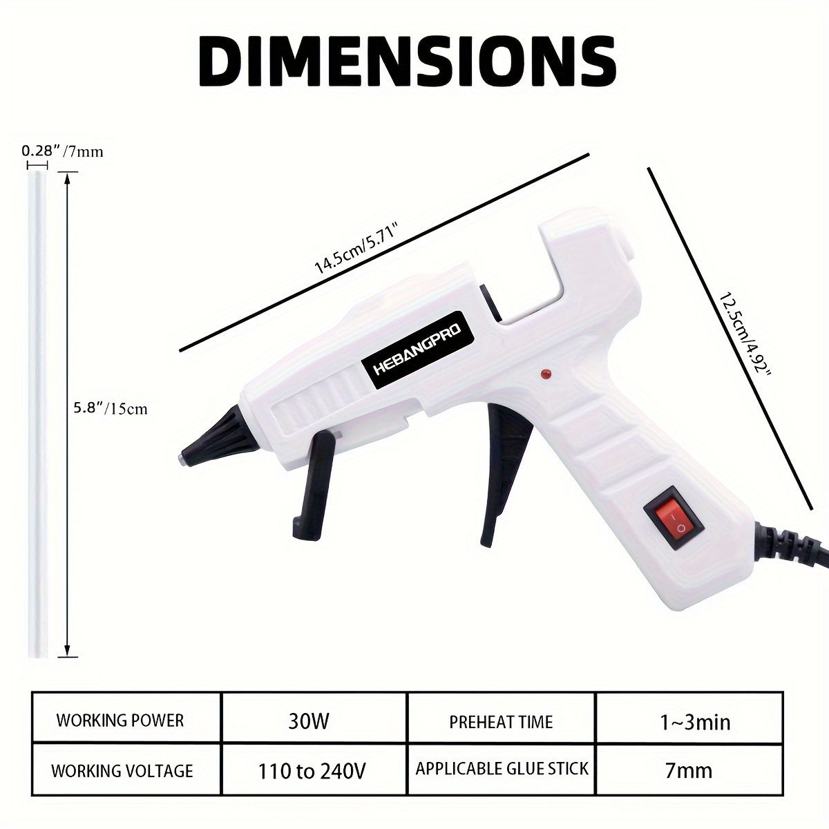 30W Handheld Glue Gun Kit with 30 Sticks - Dual Voltage (110V/220V), US Plug, Craft & Repair Tool Set