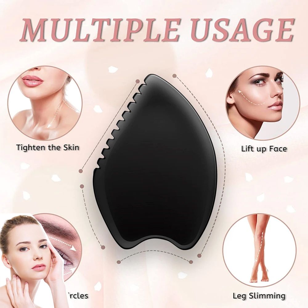 Gua Sha Massage Tool Set,Guasha Facial Tools for Face Black Natural Stone Guasha Stone and Silver Stainless Steel Gua Sha Tool