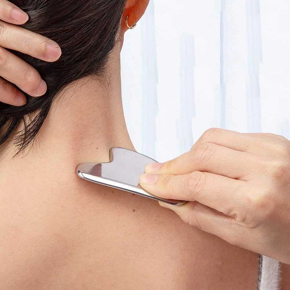 Gua Sha Massage Tool Set,Guasha Facial Tools for Face Black Natural Stone Guasha Stone and Silver Stainless Steel Gua Sha Tool