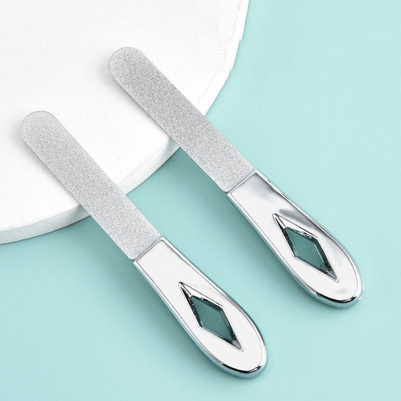 2PCS Stainless Steel Nail Files Double Sided Nail Files Anti-slip Handle Grit Diamond Fingernail File Easily Emery Boards