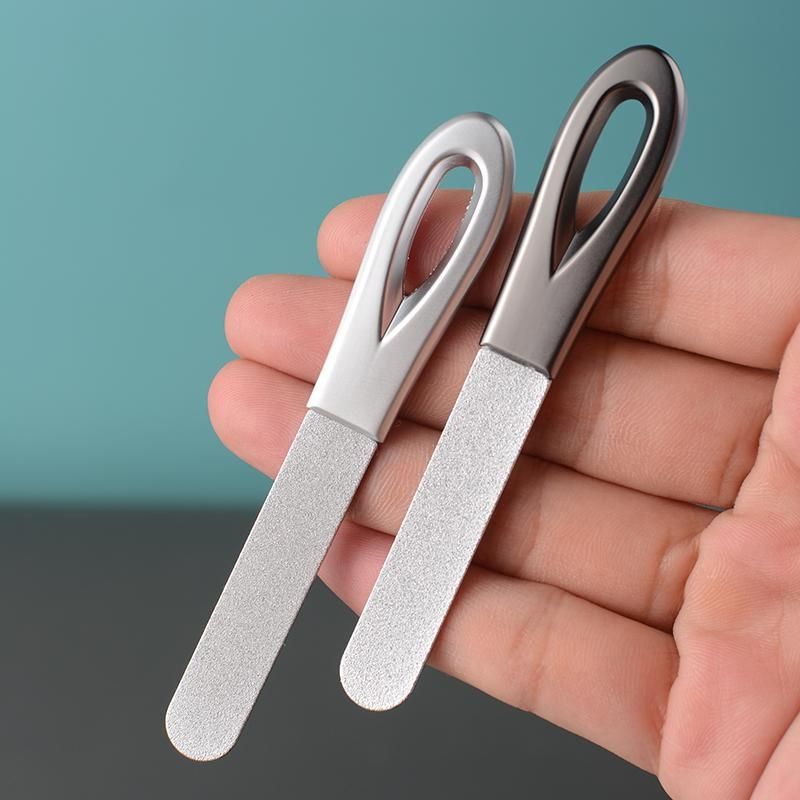2PCS Stainless Steel Nail Files Double Sided Nail Files Anti-slip Handle Grit Diamond Fingernail File Easily Emery Boards